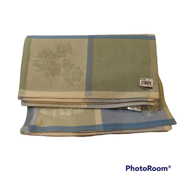 Cream Blue Green canvas floral Reversible Rectangle 19.5x13.5 Placemats Set of 4 - Picture 10 of 10